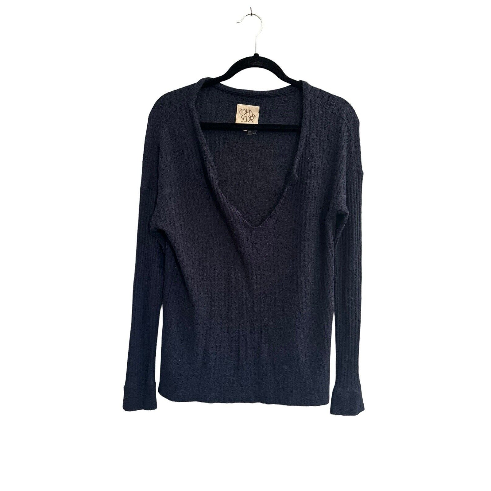 Chaser Thermal Top Women Small Waffle Knit Long Sleeves T-Shirt Navy Blue #2070